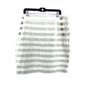 Ann Taylor Loft Women's Gray White Striped Lined Button Front Skirt Size 16
